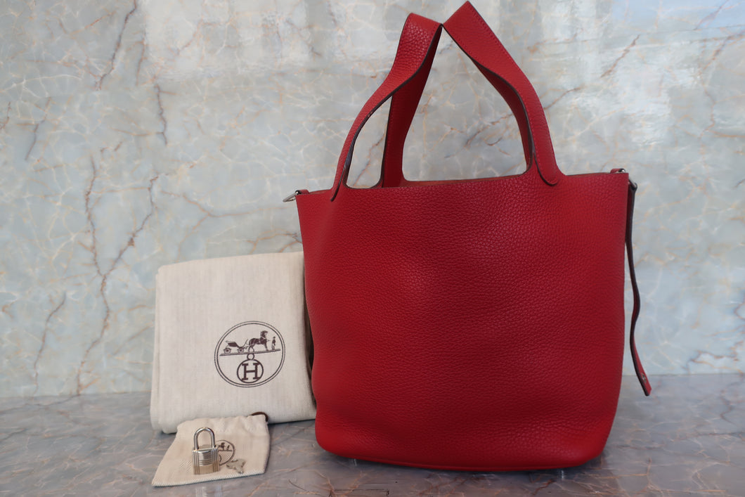 HERMES PICOTIN LOCK MM Clemence leather Rouge casaque X刻印 Hand bag 700100181