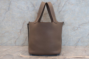 HERMES PICOTIN LOCK PM Clemence leather Etoupe gray □N刻印 Hand bag 600090203