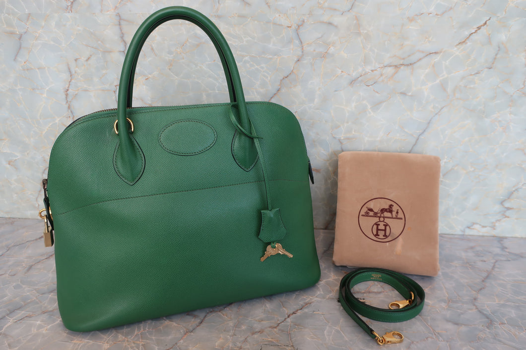 HERMES／エルメス ボリード35 バイカラー クシュベル グリーン/ネイビー 〇V刻印 ショルダーバッグ 700090136