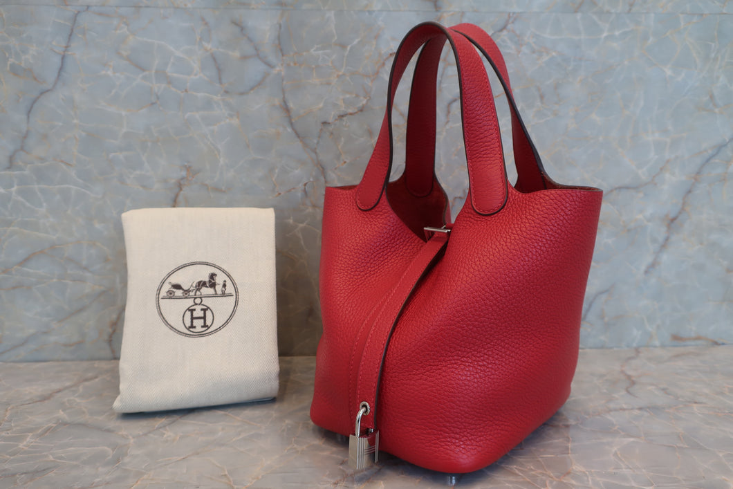 HERMES PICOTIN LOCK PM Clemence leather Rouge casaque C Engraving Hand bag 600090201