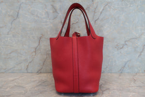 HERMES PICOTIN LOCK PM Clemence leather Rouge casaque C刻印 Hand bag 600090201