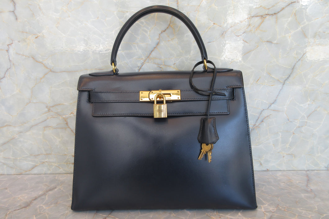 HERMES／エルメス ケリー28 ボックスカーフ ネイビー 〇J刻印 ハンドバッグ 700060052
