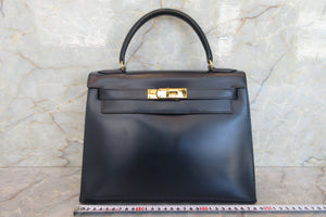 HERMES／エルメス ケリー28 ボックスカーフ ネイビー 〇J刻印 ハンドバッグ 700060052