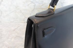 HERMES／エルメス ケリー28 ボックスカーフ ネイビー 〇J刻印 ハンドバッグ 700060052