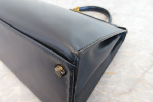 HERMES／エルメス ケリー28 ボックスカーフ ネイビー 〇J刻印 ハンドバッグ 700060052