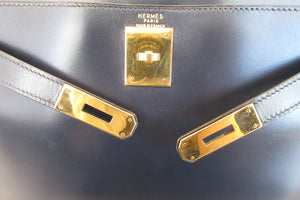 HERMES／エルメス ケリー28 ボックスカーフ ネイビー 〇J刻印 ハンドバッグ 700060052