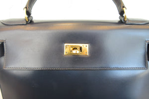 HERMES／エルメス ケリー28 ボックスカーフ ネイビー 〇J刻印 ハンドバッグ 700060052