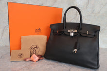 将图片加载到图库查看器，HERMES BIRKIN 35 Clemence leather Black □D刻印  Hand bag 600100201
