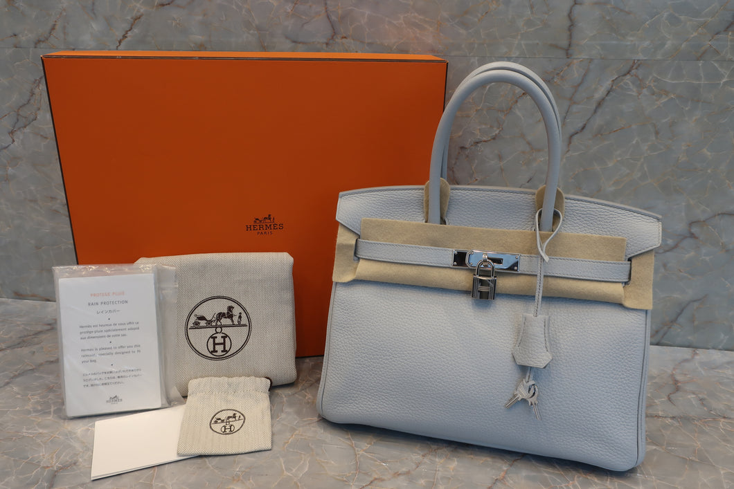 HERMES BIRKIN 30 Clemence leather Lite blue □R刻印 Hand bag 600080148