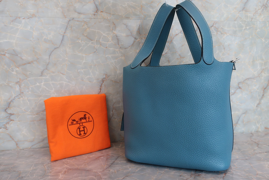 HERMES PICOTIN MM Clemence leather Blue jean □H刻印 Hand bag 600090081