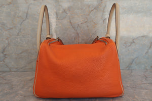 HERMES LINDY 30 Bi-color Clemence leather Orange/Parchemin □M刻印 Shoulder bag 600060003