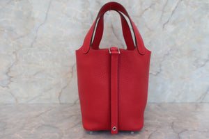 HERMES PICOTIN LOCK PM Clemence leather Rouge casaque C刻印 Hand bag 600070063