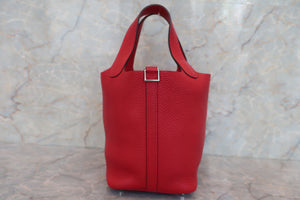 HERMES PICOTIN LOCK PM Clemence leather Rouge casaque C刻印 Hand bag 600070063