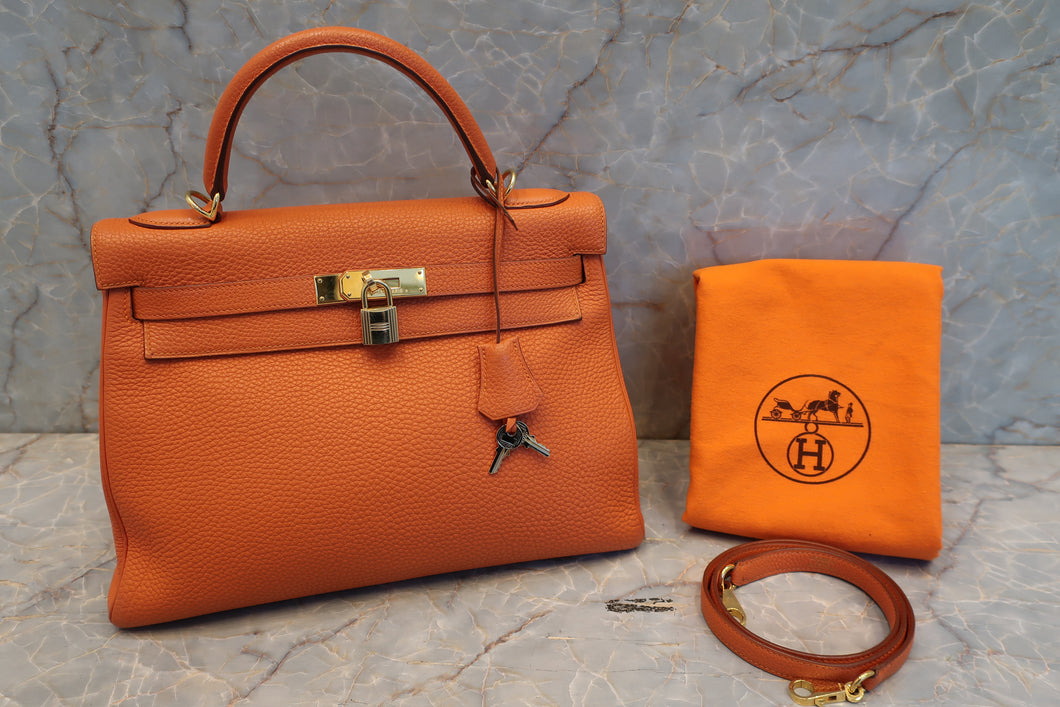 HERMES／エルメス ケリー32 トゴ オレンジ □F刻印 ショルダーバッグ 700090147