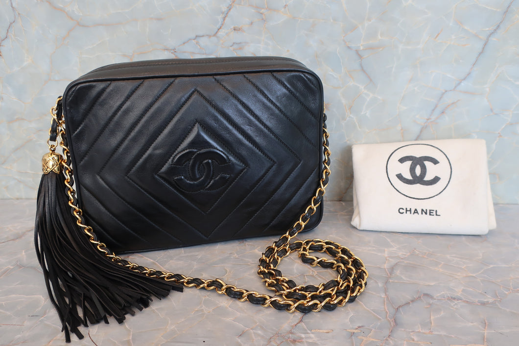 CHANEL/香奈儿 经典双C 流苏 链条包 羊皮 Black/Gold hadware(黑色/金色金属) 肩背包 700100203