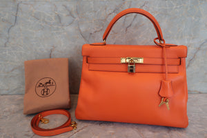 HERMES KELLY 32 Gulliver leather Orange 〇Z Engraving Shoulder bag 600080124