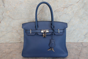 HERMES／エルメス バーキン30 トリヨンクレマンス ブルー □K刻印 ハンドバッグ 700090177