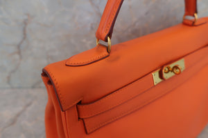 HERMES KELLY 32 Gulliver leather Orange □A Engraving Hand bag 600050209