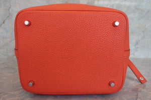 HERMES PICOTIN LOCK Eclat MM Clemence leather/Swift leather Orange poppy/Bordeaux A Engraving Hand bag 700070078