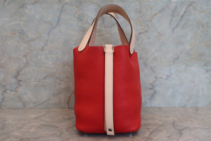 HERMES PICOTIN LOCK TOUCH PM Clemence leather/Swift leather Rouge tomate/Rose Eglantine X刻印 Hand bag 600100195