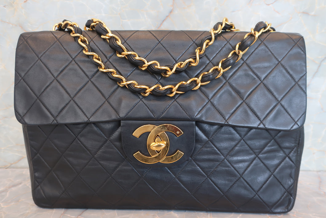 CHANEL/香奈儿 大号CF 单盖 链条包 羊皮 Black/Gold hadware(黑色/金色金属) 肩背包 700100180