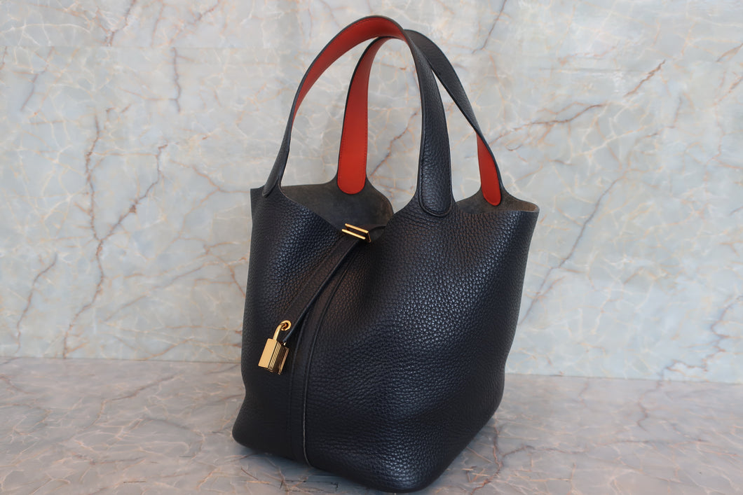 HERMES／エルメス ピコタンロックエクラＭＭ トリヨンクレマンス/ヴォースイフト ブルーニュイ/オレンジポピー X刻印 ハンドバッグ 700070046