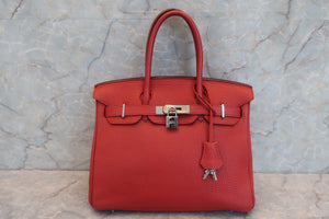 HERMES BIRKIN 30 Clemence leather Rouge garance □R Engraving Hand bag 600090222