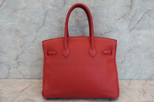 HERMES BIRKIN 30 Clemence leather Rouge garance □R Engraving Hand bag 600090222