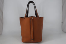 Load image into Gallery viewer, HERMES PICOTIN LOCK ECLAT MM Clemence leather/Swift leather Toffee/Bordeaux A Engraving Hand bag 800100048
