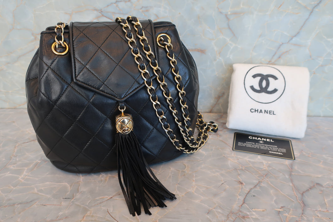 CHANEL/シャネル マトラッセフリンジチェーンショルダーバッグ ラムスキン ブラック/ゴールド金具 ショルダーバッグ 700080116