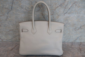 HERMES BIRKIN 30 Clemence leather Pearl gray □O Engraving Hand bag 600070090