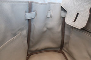 HERMES BIRKIN 30 Clemence leather Pearl gray □O Engraving Hand bag 600070090