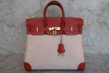 Load image into Gallery viewer, HERMES HAUT A COURROIRE 32 Toile H/Box carf leather Beige/Brique 〇Y Engraving Hand bag 800080158
