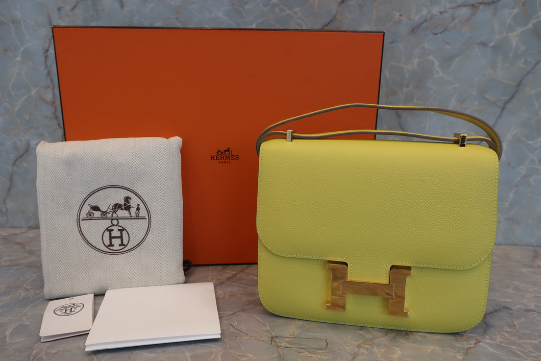 HERMES／エルメス コンスタンス3 ミニ ヴォーエプソン ライム D刻印 ショルダーバッグ 700050263