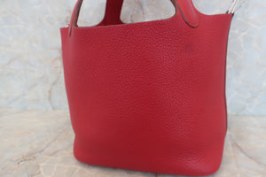 HERMES PICOTIN LOCK PM Clemence leather Rouge garance □I Engraving Hand bag 500080077