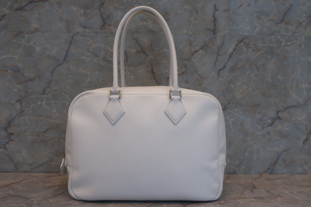 HERMES PLUME 28 Epsom leather White □J Engraving Hand bag 600090138