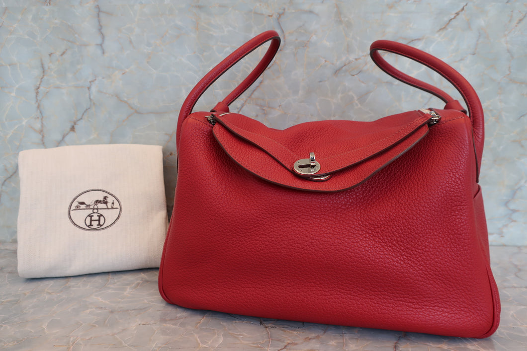 HERMES LINDY 34 Clemence leather Rouge garance □M Engraving Shoulder bag 700100237