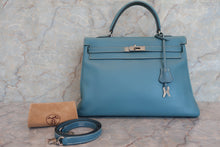 Load image into Gallery viewer, HERMES KELLY 35 Gulliver leather Blue jean □C Engraving □C Engraving 600050151
