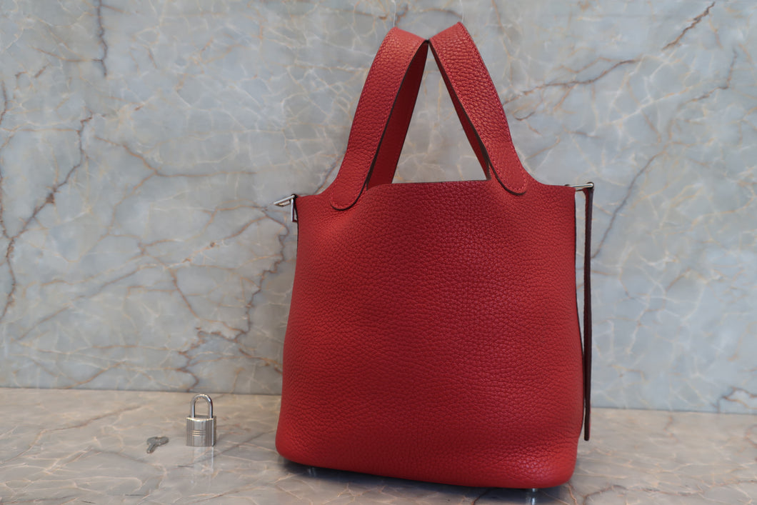 HERMES PICOTIN LOCK PM Clemence leather Rouge casaque T刻印 Hand bag 700050215