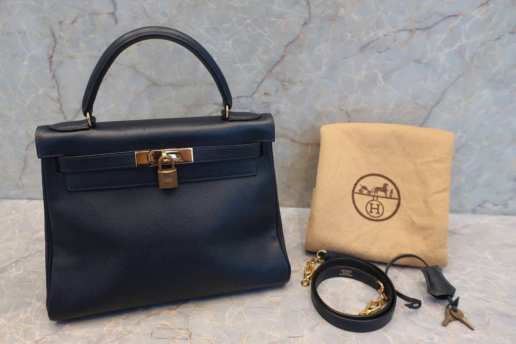 HERMES／エルメス ケリー28 クシュベル ネイビー 〇T刻印 ショルダーバッグ 700090144
