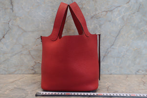 HERMES PICOTIN LOCK PM Clemence leather Rouge casaque T刻印 Hand bag 700050215