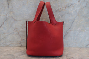HERMES PICOTIN LOCK PM Clemence leather Rouge casaque T刻印 Hand bag 700050215