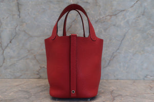 HERMES PICOTIN LOCK PM Clemence leather Rouge casaque T刻印 Hand bag 700050215