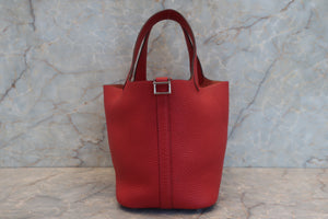 HERMES PICOTIN LOCK PM Clemence leather Rouge casaque T刻印 Hand bag 700050215