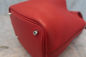 HERMES PICOTIN LOCK PM Clemence leather Rouge casaque T刻印 Hand bag 700050215