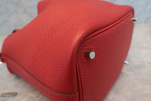HERMES PICOTIN LOCK PM Clemence leather Rouge casaque T刻印 Hand bag 700050215