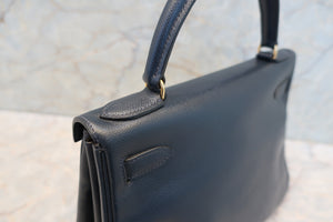 HERMES／エルメス ケリー28 クシュベル ネイビー 〇T刻印 ショルダーバッグ 700090144
