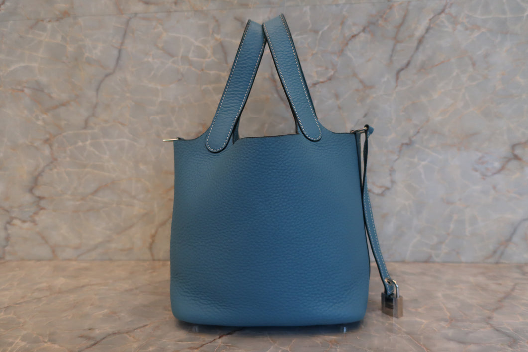 HERMES PICOTIN LOCK PM Clemence leather Blue jean □N刻印 Hand bag 600120083