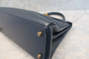 HERMES／エルメス ケリー28 クシュベル ネイビー 〇T刻印 ショルダーバッグ 700090144