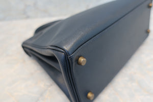 HERMES／エルメス ケリー28 クシュベル ネイビー 〇T刻印 ショルダーバッグ 700090144